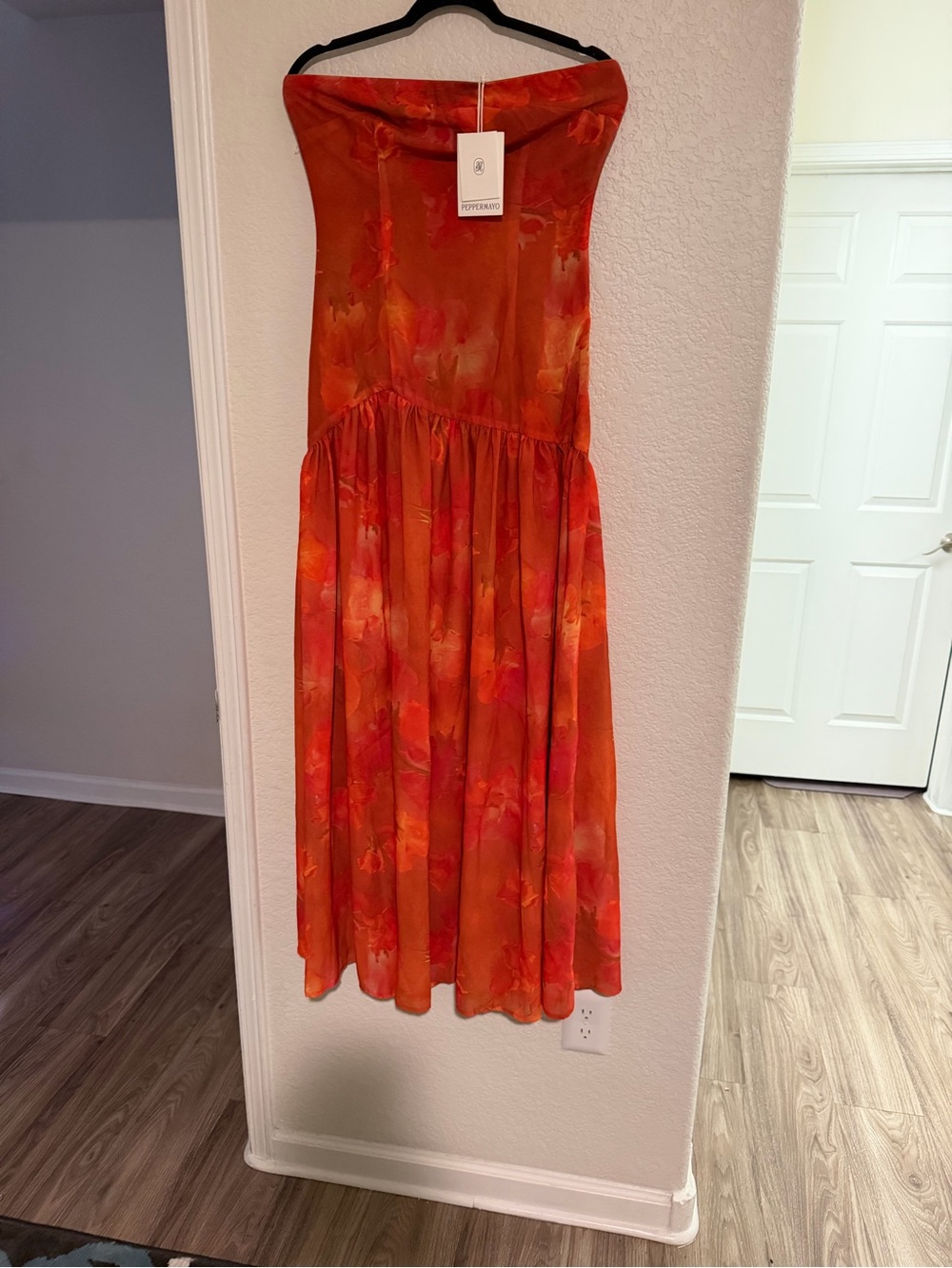 Peppermayo Eden Strapless Maxi Dress in Amber Orange Six 6 - Picture 7 of 12